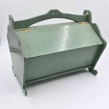 Vintage Wood Sewing Box with Supplies