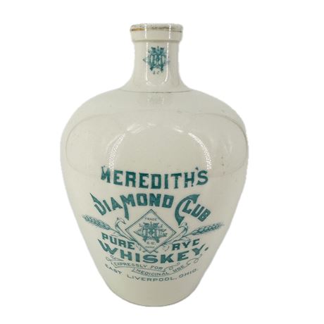 Antique Meredith's Diamond Club Pure Rye Whiskey Stoneware Jug