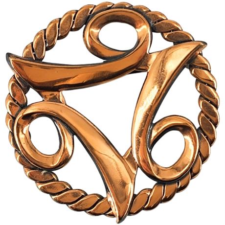 Vintage Modernist Copper Circle Brooch