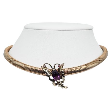 Vintage Victorian Revival Butterfly Slide Pendant Omega Chain Choker Necklace