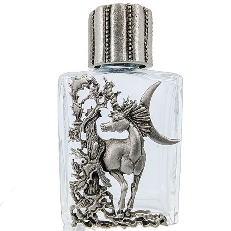 Vintage Fantasy Unicorn Perfume Bottle with Pewter Overlay