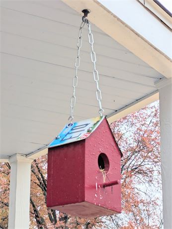 Ohio License Plate Bird House Red Wood