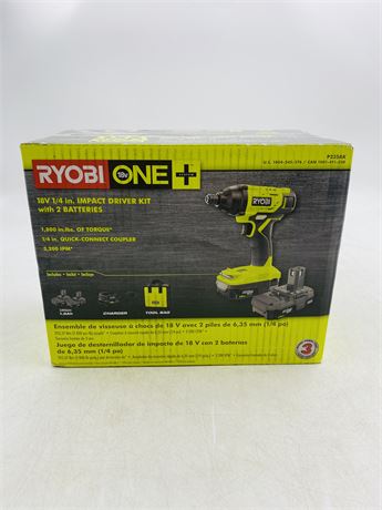 New Ryobi One 18v Impact Driver Kit w/ Batteries, Charger, Bag