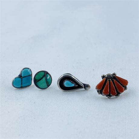 4 Navajo Single Stud Sterling Earrings
