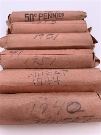 2 pounds of 1940 to 1957 Wheat Pennies Coin Rolls