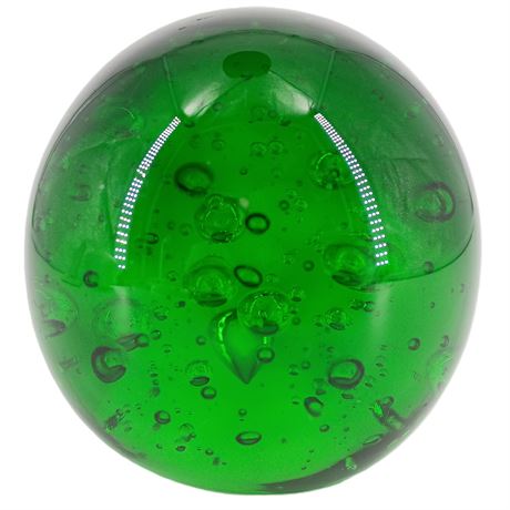 Green Art Glass Paperweight – Controlled Bubble Glass Orb – Modern Studio Style