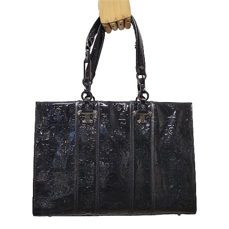 TORY BURCH "T Nico Lux East West Tote" in Black Patent Leather