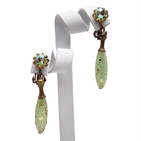 Pale Green Drop Clip Earrings