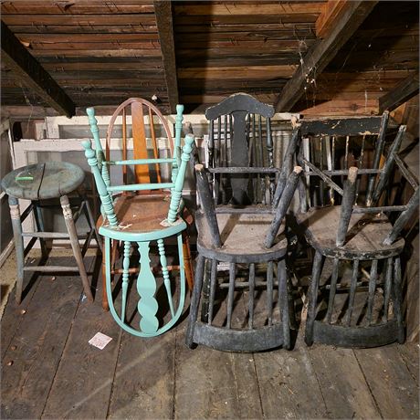 Large Lot of Antique Chairs / Stool