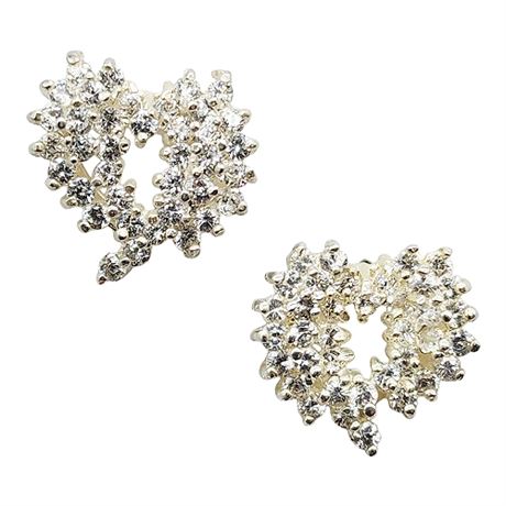 Sterling Silver Multi-Stone CZ Heart Stud Earrings