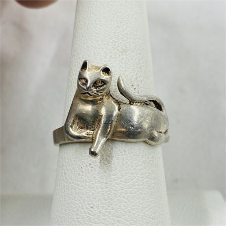 Vtg Sterling Cat Ring Size 8
