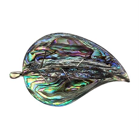 Signed Sterling Silver Abalone Leaf Brooch