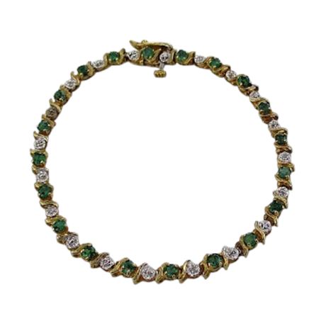 Nissko 10K Yellow Gold EMERALD Tennis Bracelet in Presentation Box