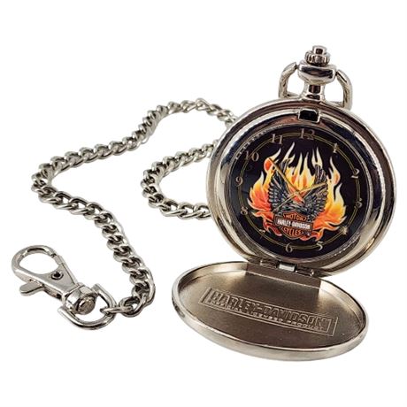 Vintage Franklin Mint HARLEY-DAVIDSON Pocket Watch & Belt Case
