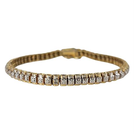Signed Vintage FAS Gold Over Sterling Silver Diamond Accent Tennis Bracelet