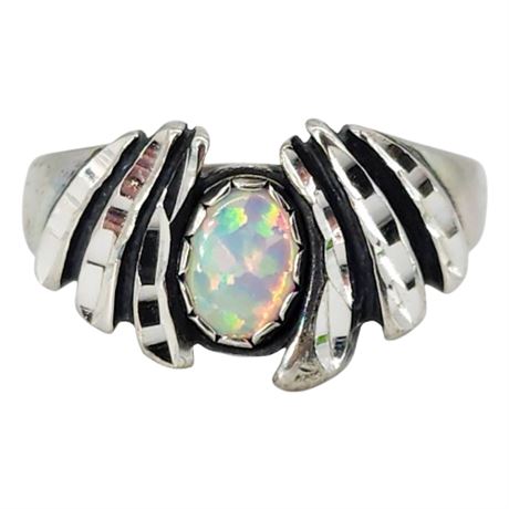 Vtg WHEELER MFG CO Sterling Silver Faux Opal Ring, Sz 8