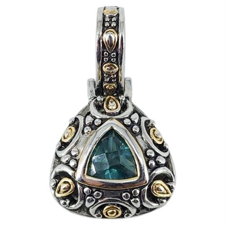 Two-Tone Chunky Pendant w/ Faceted Teal Crystal