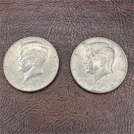 Two (2) 40% Silver Kennedy Half Dollars - 1967 & 1968D