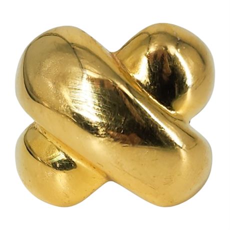 Vintage Chunky Gold Tone "X" Ring, Sz 6