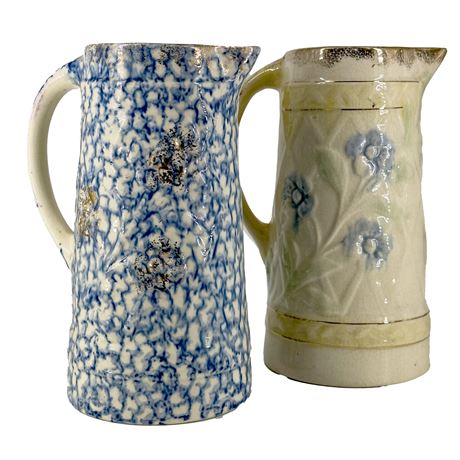 Antique Roseville Pottery "Wild Rose" lot of Two Pitchers