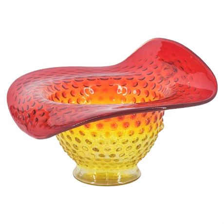 Vintage KANAWHA Glass UV Reactive Amberina Hobnail Jack in the Pulpit Bowl