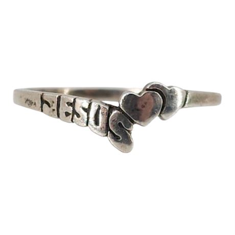 Vtg BOWEN Sterling Silver Jesus Ring, Sz 6
