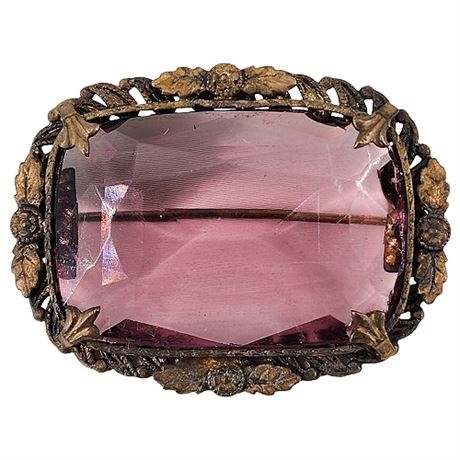 Vintage Victorian Large Purple Glass Brooch