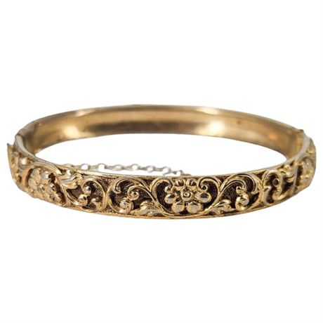 Vintage Victorian Revival Gold Tone Clamper Bangle Bracelet