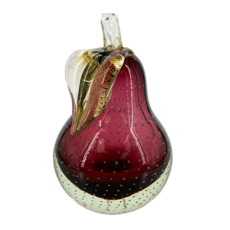 Vintage Murano Art Glass Red Pear Paperweight