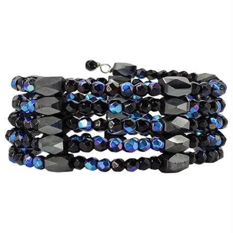 Vintage Artisan Made Oil Slick Beaded Magnetic Wrap Bracelet
