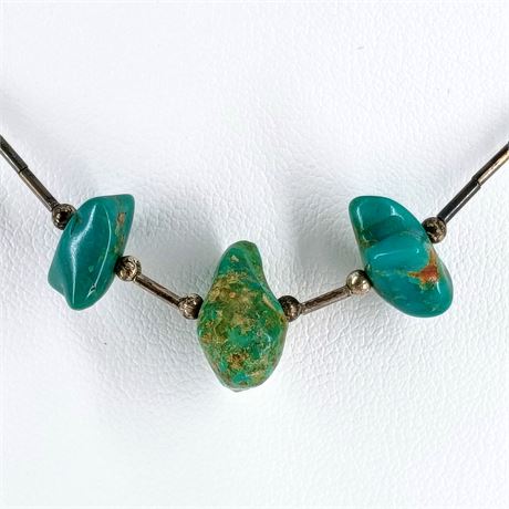 Vintage Turquoise Nugget Necklace with Heishi-Style Beads