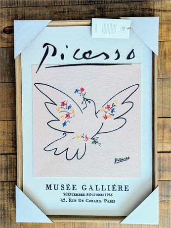 New Large Embroidered Framed Picasso Picture Peace Dove Musee Galliere 1956