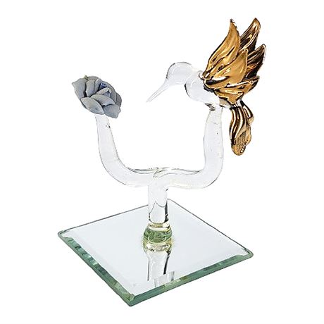 Vintage Murano Art Glass Hummingbird Figurine on Mirror