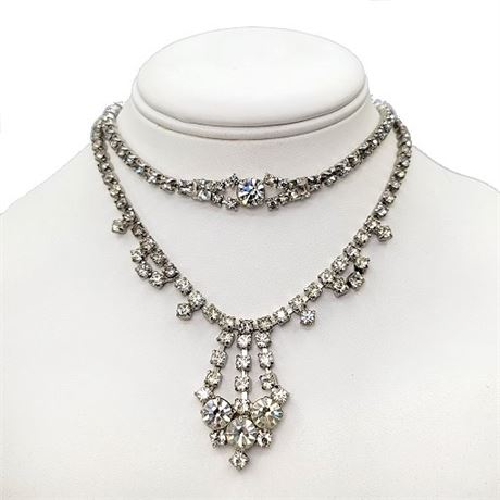Pair Clear Rhinestone Necklaces