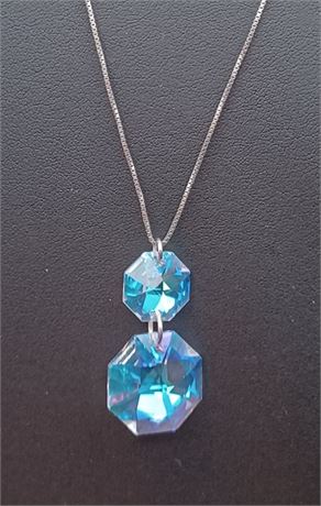 Sterling 2 Stone iridescent necklace 18 in 7.22 G