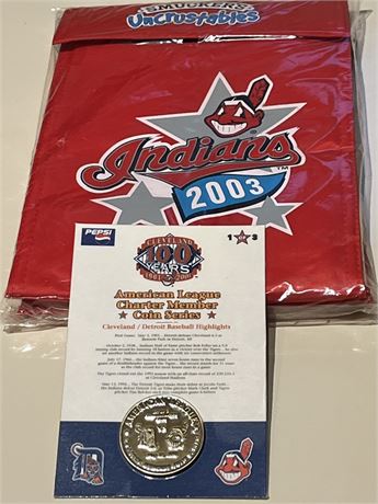 Smuckers uncrushables Indians cooler pack, and American League coin series lot