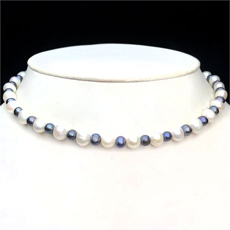 Genuine Pearl Single Strand Necklace with Sterling Clasp