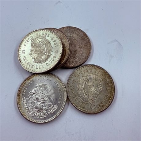 5 BU 1948 Cuauhtemoc 5 Peso Silver Coins