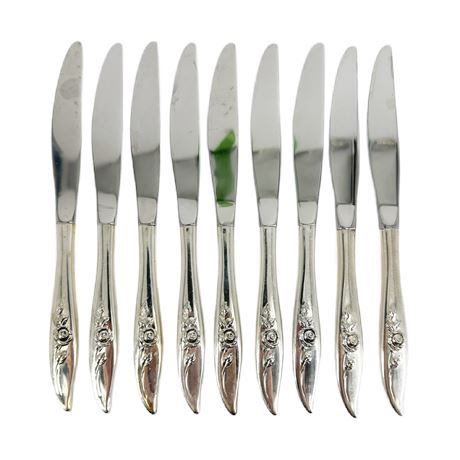 Lot of 9 Oneida Heirloom Sterling Silver “Bella Rose” Dinner Knives