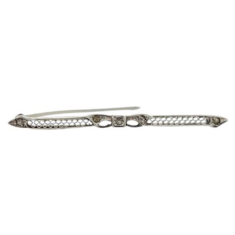 Vtg Sterling Silver Rhinestone Bar Brooch