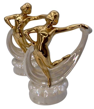 Pair Art Deco Fleetwood Lusterware Dancing Nude Ceramic Statues
