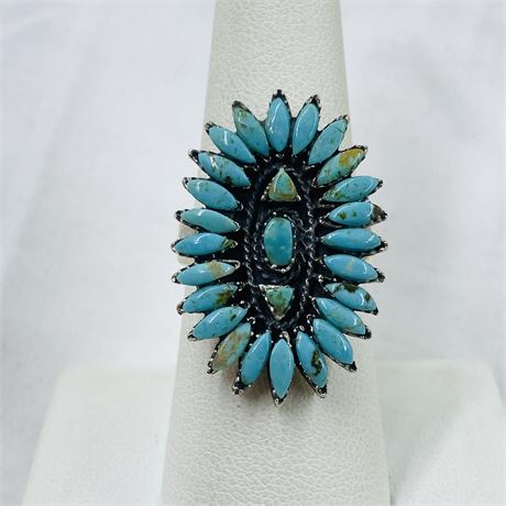 9g Turquoise Cluster Sterling Ring Size 7.5