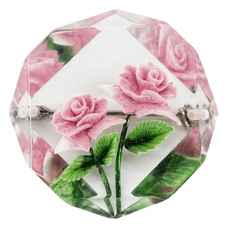Vintage Reverse Carved Lucite Floral Brooch