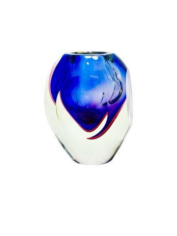 MCM Flavio Poli Venetian Murano Faceted Glass Vase "Sommerso" Design (2 of 2)