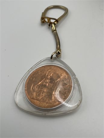 1967 UK penny coin keychain