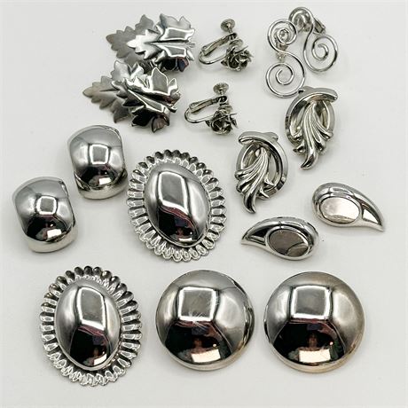 Lot of Vintage Silver Tone Clip-On Earrings