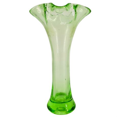 Vintage Hand-Blown Green Ruffle Rim Bud Vase