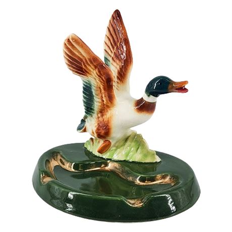 Mid-Century Figural Mallard Duck Ceramic Ashtray