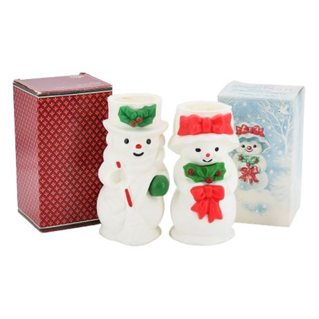 Vintage Avon Mr. & Mrs. Snowlight Bayberry Snowpeople Candles