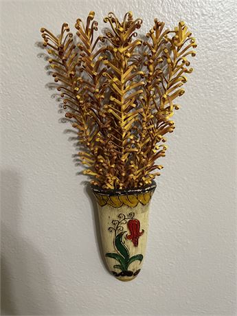Vintage Wall Pocket with Faux Flowers